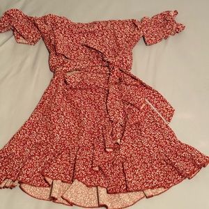 Red floral cut out off the shoulder summer dress